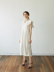 Ruffled Linen Midi Dress with Sleeveless Cut and Soft Tailored Waist for Feminine Ease