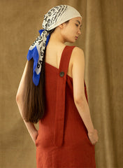 Asymmetrical One-Shoulder Midi Dress in Pure Linen with Draped Strap Detail