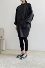 Oversized Button-Front Linen Dress for Women with Utility Pockets and Minimalist Stand Collar