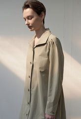 Linen Belted Trench Midi Dress with Button Front and Shoulder Pleats for Refined Fit