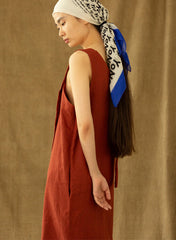 Asymmetrical One-Shoulder Midi Dress in Pure Linen with Draped Strap Detail