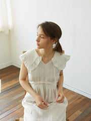 Ruffled Linen Midi Dress with Sleeveless Cut and Soft Tailored Waist for Feminine Ease
