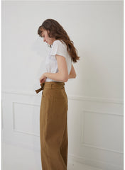 Short-Sleeve Linen Top with Chest Patch Pocket and Crew Neckline for Everyday Comfort