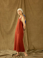 Asymmetrical One-Shoulder Midi Dress in Pure Linen with Draped Strap Detail