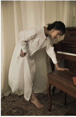 Vestido camisero largo de lino y algodón con cuello grande Trisha