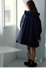 Elegant Puff Sleeve Linen Mini Dress with Ruffle Collar