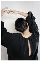 Vestido largo Delia de lino y algodón con espalda abierta