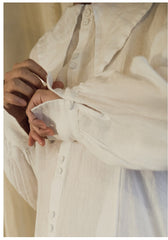 Vestido camisero largo de lino y algodón con cuello grande Trisha