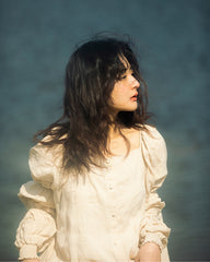 Laura Linen Cotton Square Neck Marie Sleeve Maxi Shirt Dress