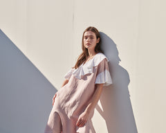 Ruffle Collar Linen Dress with Flounced Hem and Layered Sleeves for Elegant Summer Style