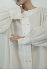 Alisha Linen Cotton Double Breasted Bishop Long Sleeve Shirt