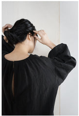 Vestido largo Delia de lino y algodón con espalda abierta