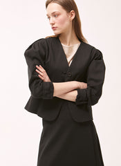 Tailored Linen Blazer With Structured Puff Sleeves And Button Closure For Modern Elegance