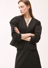 A-Line Linen Midi Skirt with Side Button Detail and Overlapping Front Panel