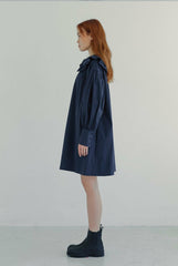 Elegant Puff Sleeve Linen Mini Dress with Ruffle Collar