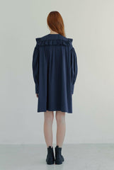 Elegant Puff Sleeve Linen Mini Dress with Ruffle Collar