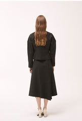 A-Line Linen Midi Skirt with Side Button Detail and Overlapping Front Panel