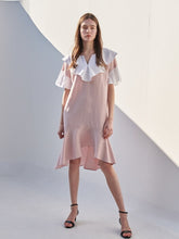 Ruffle Collar Linen Dress with Flounced Hem and Layered Sleeves for Elegant Summer Style