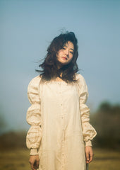 Laura Linen Cotton Square Neck Marie Sleeve Maxi Shirt Dress