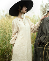 Morgan Linen Cotton Peter Pan Collar Bishop Sleeve Maxi Dress
