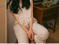 Carla Linen Cotton Ruffle Sleeveless Top