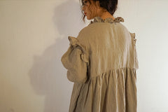 Vestido largo Madeline de lino y algodón con mangas abullonadas y volantes