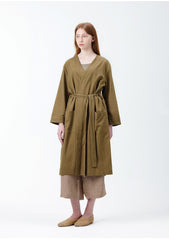Longline Open-Front Linen Jacket with Belted Waist and Relaxed Fit for Women