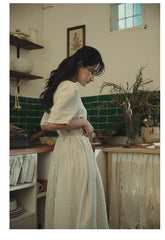 Vestido largo Claire de lino y algodón con mangas abullonadas