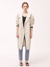 Double-Breasted Linen Wrap Dress With Puff Sleeves and Tailored Silhouette for Women