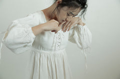 Lorena Linen Cotton Square Neck Lace Up Maxi Dress