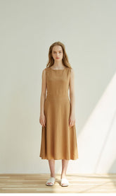 Elegant Sleeveless Midi Dress for Women Made with Premium Linen and Back Lace-Up Detail