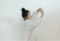 Alisha Linen Cotton Double Breasted Bishop Long Sleeve Shirt