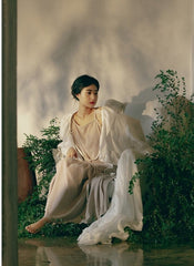 Vestido lencero largo escalonado de lino y algodón Lillian