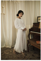 Vestido camisero largo de lino y algodón con cuello grande Trisha