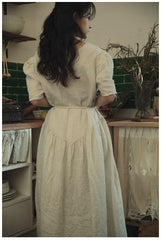 Vestido largo Claire de lino y algodón con mangas abullonadas