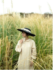 Vestido largo de lino y algodón Morgan con cuello Peter Pan y mangas obispo