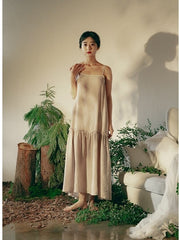 Vestido lencero largo escalonado de lino y algodón Lillian