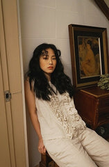 Carla Linen Cotton Ruffle Sleeveless Top