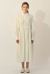 Long Sleeve Cotton Poplin Shirt Dress with Button-Down Front and Gathered Waist Detail