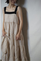 Angelina Linen Cotton Maxi Tiered Slip Dress