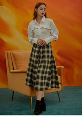 Women's Cotton Poplin Button-Up Shirt with Ruffled Sleeves and Tailored Fit Top