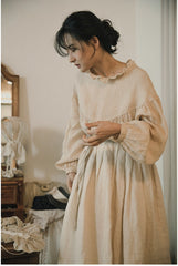 Vestido largo holgado de lino y algodón Tina