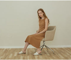 Elegant Sleeveless Midi Dress for Women Made with Premium Linen and Back Lace-Up Detail