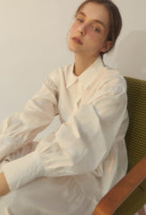 Long Sleeve Cotton Poplin Shirt Dress with Button-Down Front and Gathered Waist Detail