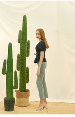 Tailored Linen Wrap Blouse with Puff Sleeves and Side Tie for Feminine Structured Fit