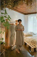 Vestido largo Madeline de lino y algodón con mangas abullonadas y volantes