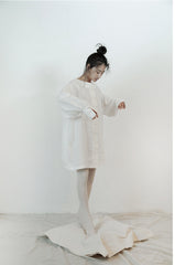 Alisha Linen Cotton Double Breasted Bishop Long Sleeve Shirt