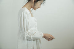 Lorena Linen Cotton Square Neck Lace Up Maxi Dress