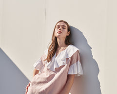 Ruffle Collar Linen Dress with Flounced Hem and Layered Sleeves for Elegant Summer Style