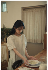 Vestido largo Claire de lino y algodón con mangas abullonadas